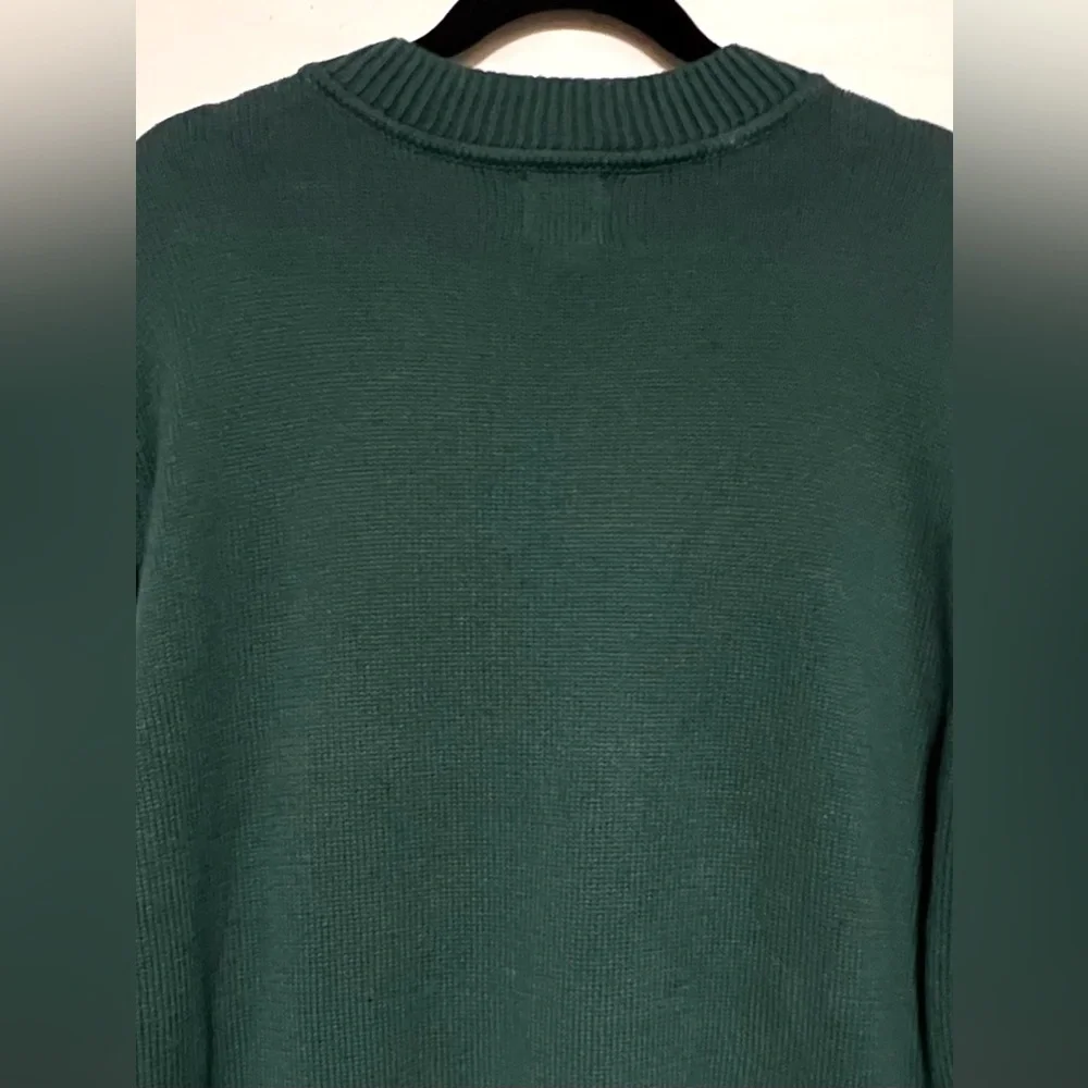 NWT GAP Deep Teal 100% Cotton Split Seam Crew Neck Knit Ribbed Sweater Cozy